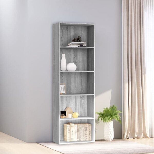 Libreria Grigia 80x35x126 cm in Legno Massello di Pino