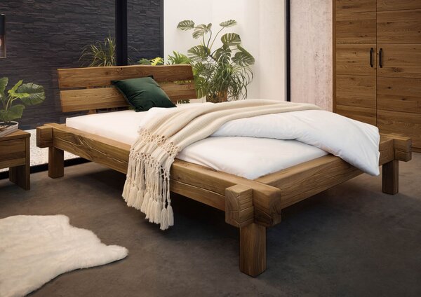 Letto matrimoniale in legno di recupero stile rustico rovere