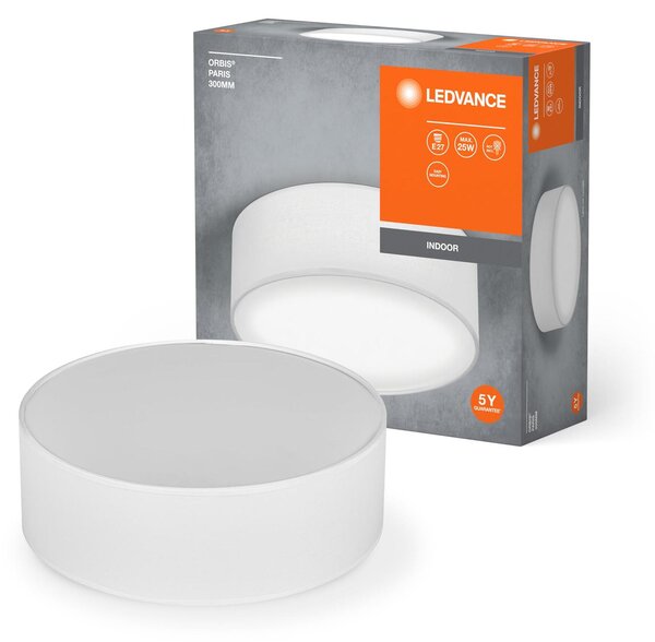 LEDVANCE ORBIS PARIS plafoniera 300 mm, bianco, base E27, equipaggiabile con lampada intelligente, alta qualità, design moderno, con paralume in tessuto, adatta per interni, rotonda, classe di protezione IP20