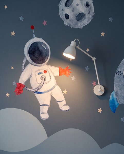 Carta da parati Razzo sopra le nuvole, Avventure nello spazio, Acquerello - Tapeko.it