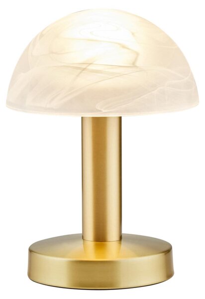 Lampada da tavolo a LED Trio Leuchten Fynn II 599110108, metallo ottone opaco, vetro bianco alabastro, incl. 1 lampadina LED E14 da 4,9 Watt, funzione Touch-Me