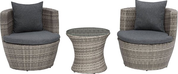 BELIANI Set bistrot da giardino 3 pezzi in rattan artificiale grigio con cuscini impilabili, da esterno, moderno