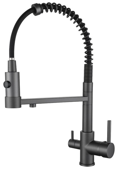 Miscelatore da cucina – Estraibile – A 3 vie – Miscelatore monocomando – Grigio