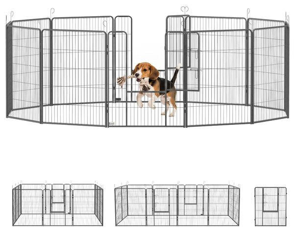PawHut Recinto per cuccioli, altezza 100 cm, 12 pezzi, pieghevole, con 2 porte, grigio