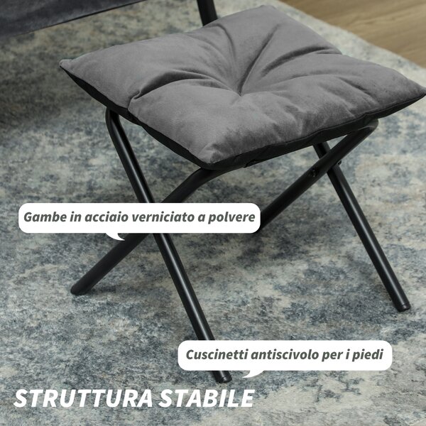 HOMCOM Poltrona Moderna con Poggiapiedi e 2 Tasche Laterali, in Tessuto Effetto Velluto e Acciaio, 80x78x100 cm, Grigio