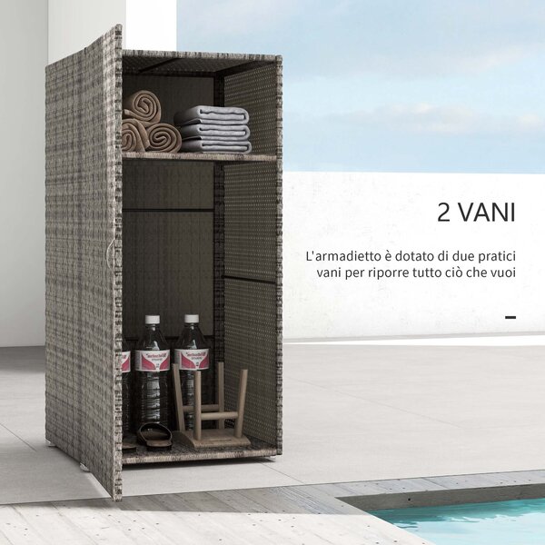 Outsunny Armadio da Giardino in Rattan PE con 2 Vani, 60x63x120cm, Grigio|Aosom