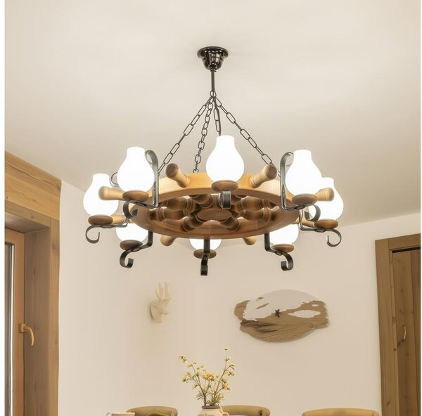 Brilagi - Lampadario a sospensione TIMONA a catena, 8xE14/40W/230V, diam. 70 cm, finitura faggio