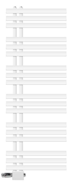 Radiatore da bagno LuxeBath Design, 500x1400 mm, bianco, set di collegamento termostatico ad angolo universale e passante, senza elemento riscaldante