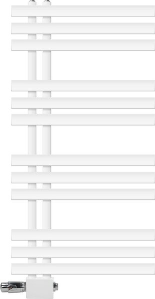 Radiatore da bagno LuxeBath Design, 500x1000 mm, bianco, set di collegamento termostatico ad angolo universale e passante, senza elemento riscaldante