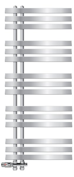 Radiatore da bagno LuxeBath Design, 500x1200 mm, cromo, set di collegamento termostatico tramite attacco a pavimento, senza elemento riscaldante