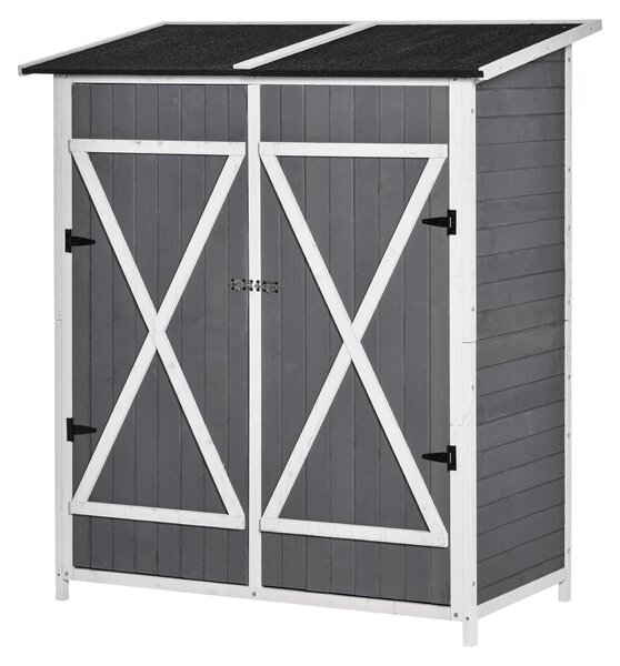 Outsunny casetta da giardino per attrezzi con 2 porte tetto in asfalto legno di abete grigio+bianco