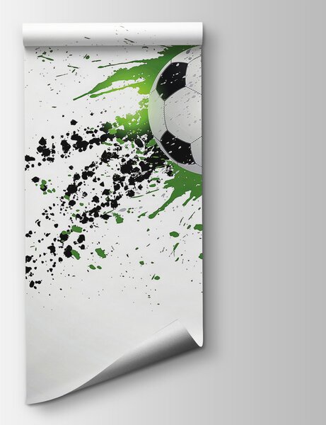 Carta da parati Pallone tra schizzi verdi, Calcio, Effetto 3D - Tapeko.it