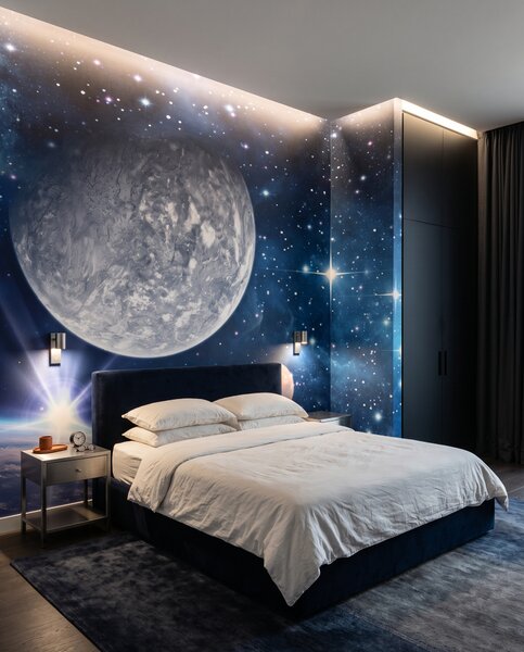 Carta da parati Luna tra stelle blu, Spazio e pianeti - Tapeko.it