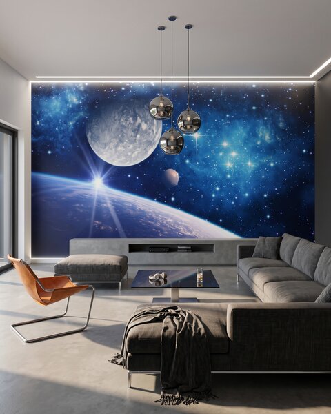 Carta da parati Luna tra stelle blu, Spazio e pianeti - Tapeko.it