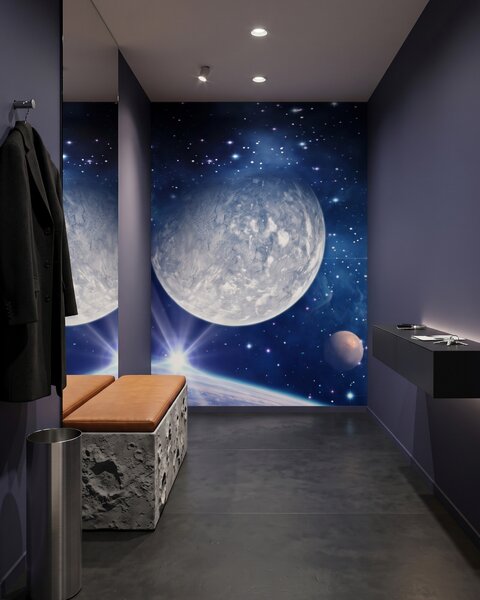 Carta da parati Luna tra stelle blu, Spazio e pianeti - Tapeko.it