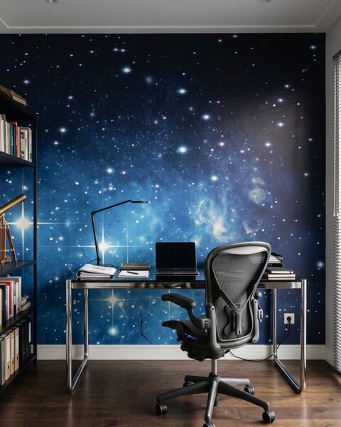 Carta da parati Luna tra stelle blu, Spazio e pianeti - Tapeko.it