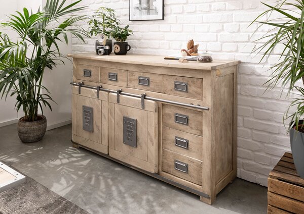 Credenza piccola 2 sportelli in legno sbiancato