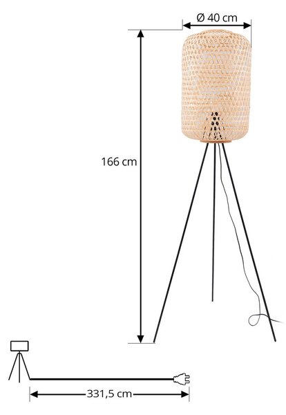 Lucande, lampada da terra Jorick, bambù, nero, treppiede