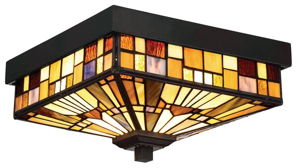 QUOIZEL Plafoniera da esterni Inglenook, vetro colorato dimmerabile, Bronzo / Ottone antico, Metallo, Tiffany, Plafoniera