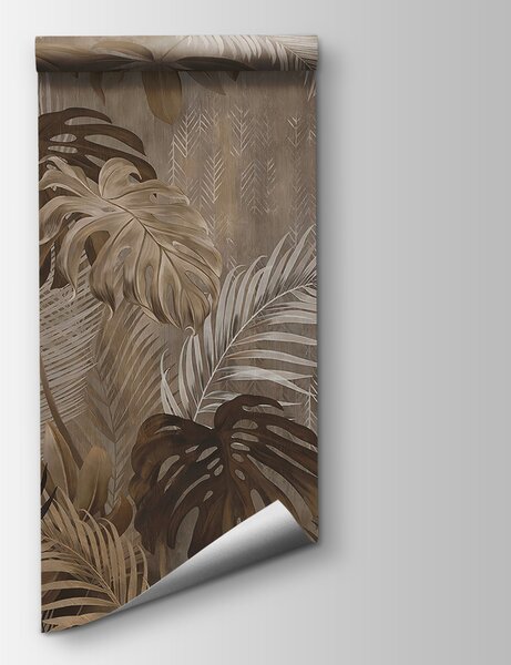 Carta da parati Foglie in ombre brune, Foglie tropicali, Fiori e botanica, u97012 - Tapeko.it