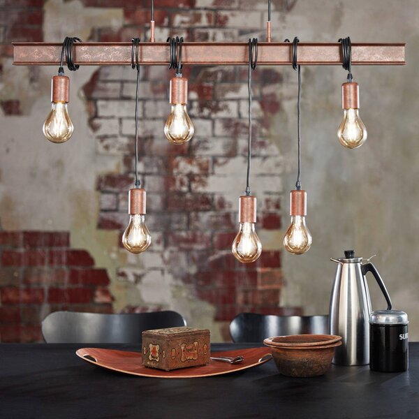 EGLO Lampada a sospensione Townshend 4, dimmerabile, Marrone / Ruggine, Soggiorno / Sala da pranzo, Metallo, Industriale, Lampada a sospensione