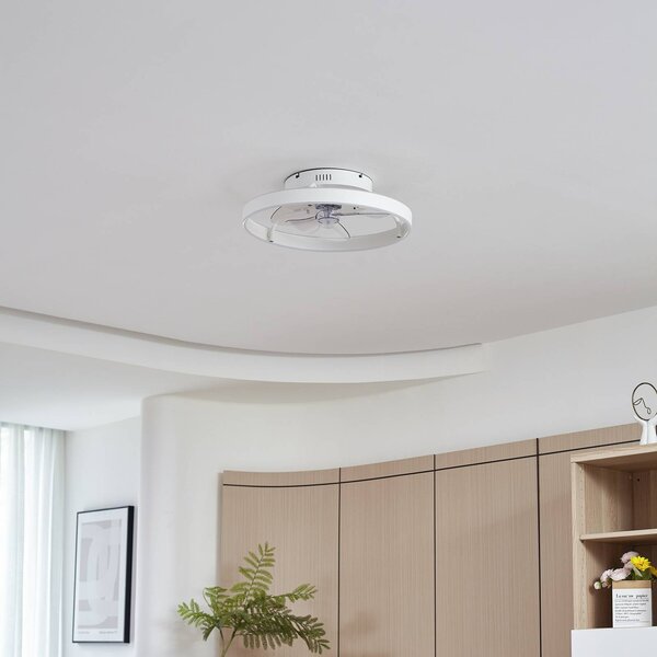 Lindby Ventilatore da soffitto LED Momitu, bianco, alluminio, Ø 50 cm Momitu Lindby, dimmerabile, Bianco / Opale, Soggiorno / Sala da pranzo, Alluminio, Moderno