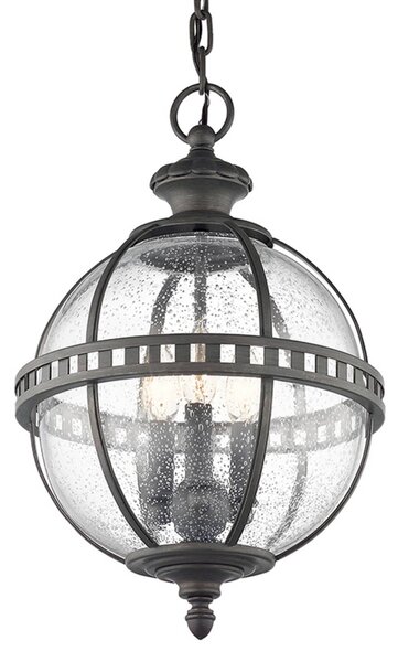 KICHLER Lampada a sospensione da esterno Halleron in stile vittoriano, Alluminio / Grigio / Zincato, Vetro, Antico