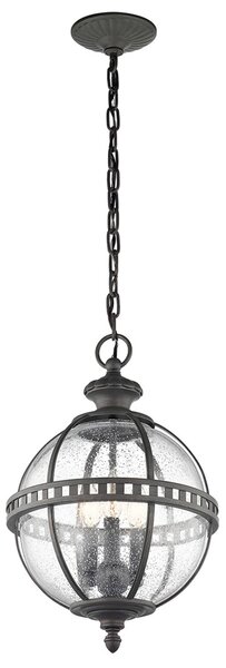 KICHLER Lampada a sospensione da esterno Halleron in stile vittoriano, Alluminio / Grigio / Zincato, Vetro, Antico