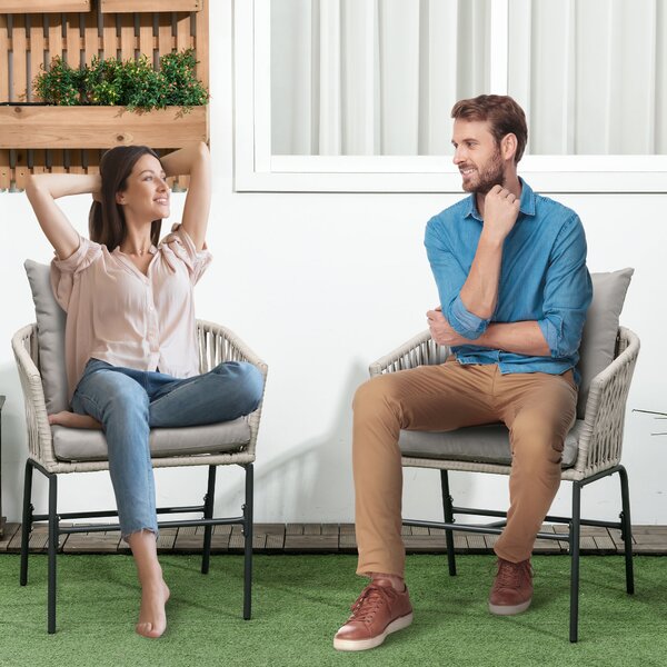 Outsunny Set 2 Sedie da Giardino in Stile Boho con Rivestimento in Corda e Cuscini Imbottiti, Grigio|Aosom