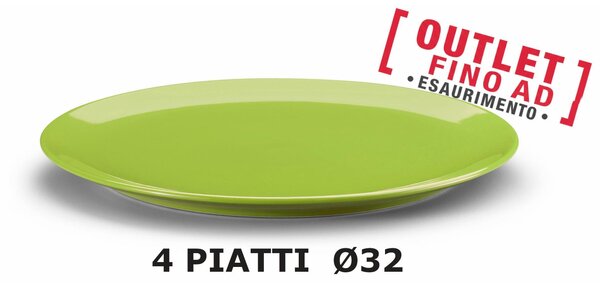 PiattI RotondI da Portata, Torta, o Pizza set 4 pezzi diametro 32x32x h 2cm - in GRES adatto alla lavastoviglie colore verde