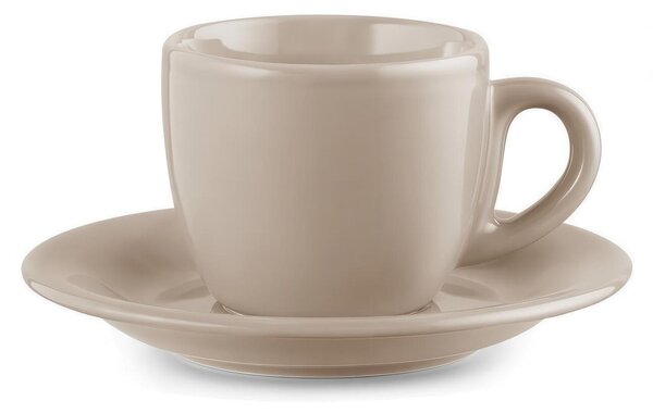 Tazzine Da Caffe con piattino set da 2 in Ceramica 6,5x6,5x h5 cm-100 cc Collezione lavabile in lavastoviglie colore Tortora