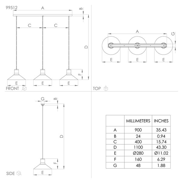 Lampadario Industrial Abreosa 3 Luci Metallo Nero E Grigio