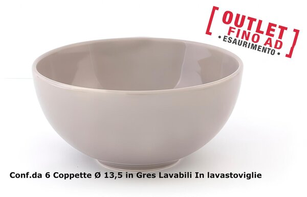 Coppette da Macedoni 6 pezzi diametro 13x13x h11 cm - 250 Ml in GRES adatto alla lavastoviglie colore Tortora
