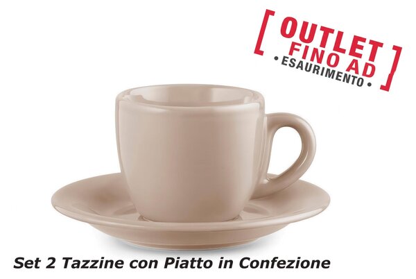 Tazzine Da Caffe con piattino set da 2 in Ceramica 6,5x6,5x h5 cm-100 cc Collezione lavabile in lavastoviglie colore Tortora