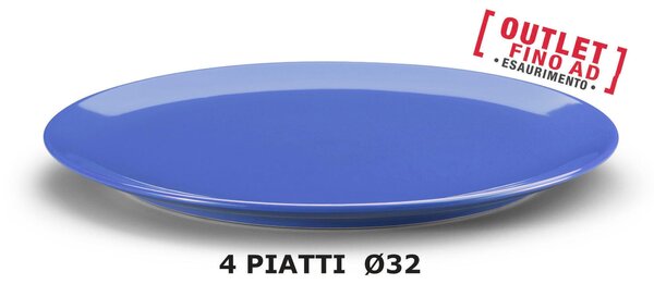 Piatti Rotondi da Portata, Torta, o Pizza set 4 pezzi diametro 32x32x h 2cm - in GRES adatto alla lavastoviglie colore BLU