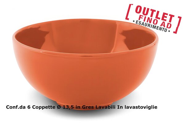 Coppette da Macedoni 6 pezzi diametro 13x13x h11 cm - 250 Ml in GRES adatto alla lavastoviglie colore Corallo