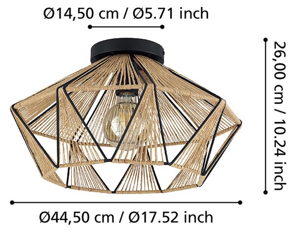Plafoniera Contemporanea Adwickle 1 Luce Metallo Nero E Tessuto