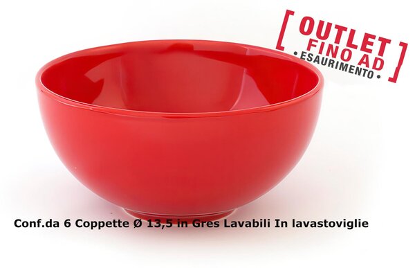 Coppette da Macedoni 6 pezzi diametro 13x13x h11 cm - 250 Ml in GRES adatto alla lavastoviglie colore Rosso