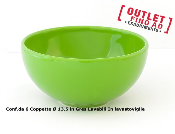 Coppette da Macedoni 6 pezzi diametro 13x13x h11 cm - 250 Ml in GRES adatto alla lavastoviglie colore Verde