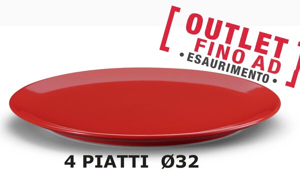 PiattI RotondI da Portata, Torta, o Pizza set 4 pezzi diametro 32x32x h 2cm - in GRES adatto alla lavastoviglie colore Rosso