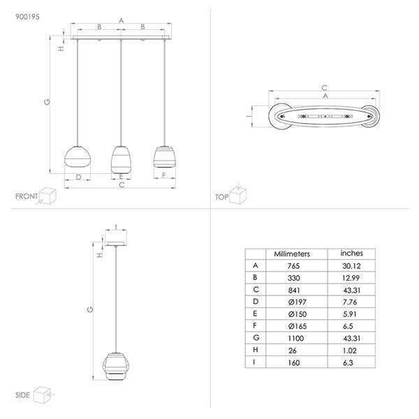 Lampadario Contemporaneo Aguilares 3 Luci Metallo Nero