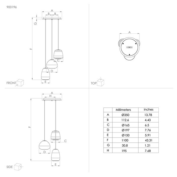 Lampadario Contemporaneo Aguilares 3 Luci Pendenti Metallo Nero