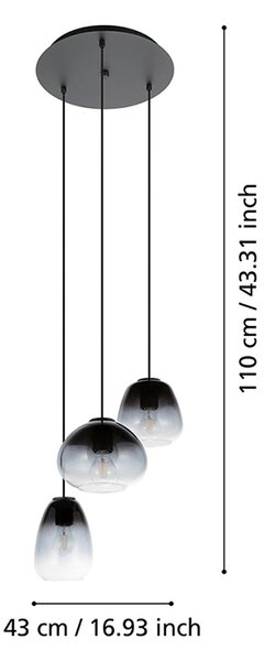 Lampadario Contemporaneo Aguilares 3 Luci Pendenti Metallo Nero