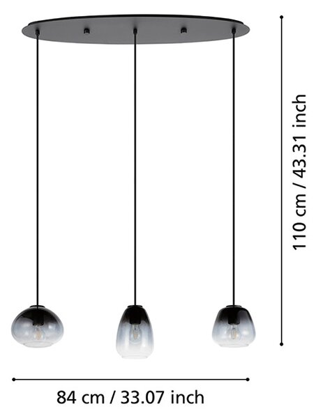 Lampadario Contemporaneo Aguilares 3 Luci Metallo Nero
