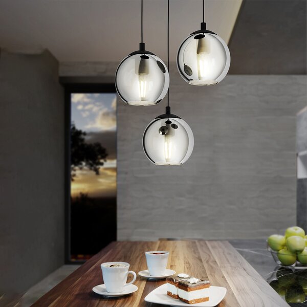 Lampadario Moderno Ariscani 3 Luci Pendenti Acciaio Nero