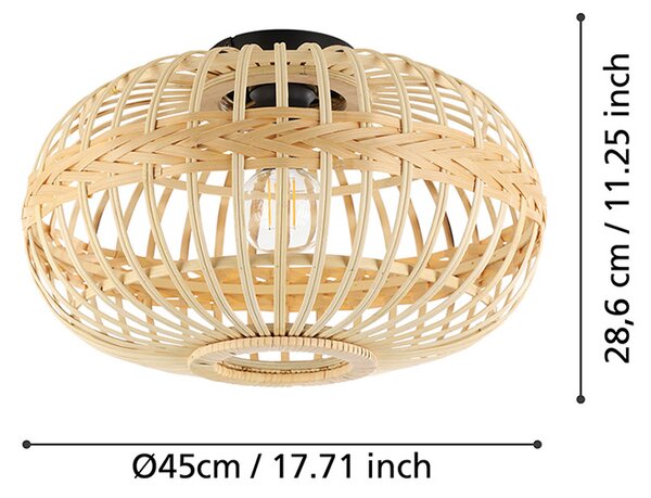 Plafoniera Rustica Amsfield 1 Luce Metallo Nero E Legno