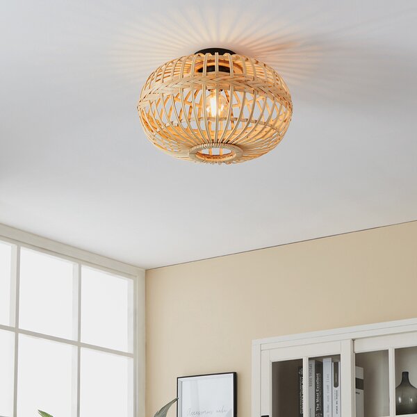 Plafoniera Rustica Amsfield 1 Luce Metallo Nero E Legno