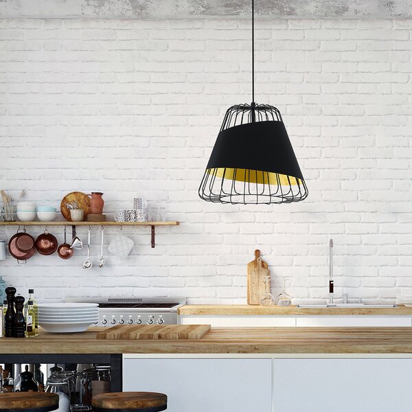 Lampadario Industrial Austell 1 Luce Acciaio Nero E Oro