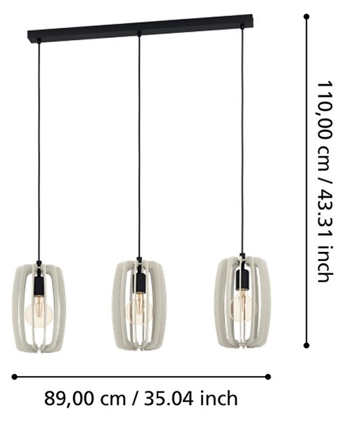 Lampadario Industrial Bajazzara 3 Luci Acciaio Nero Diffusore Grigio