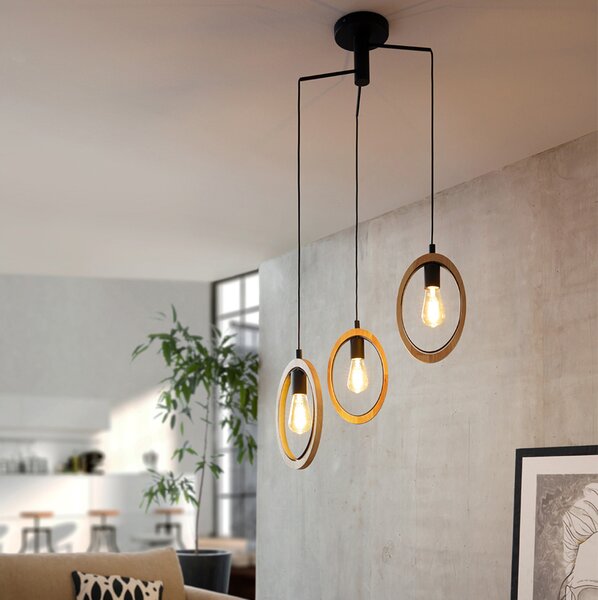 Lampadario Industrial Basildon 3 Luci Pendenti Metallo Nero E Marrone